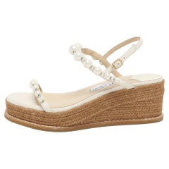 Jimmy Choo Cream Leather Amatuss Espadrille Sandals Size 37.5