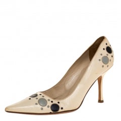 Jimmy Choo Cream Leather Circle Detail Pointed Toe Pumps Size 38.5