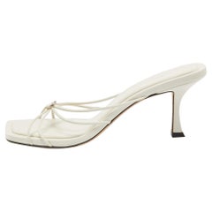 Jimmy Choo Cream Leather Crystal Embellished Slide Sandals Size 42