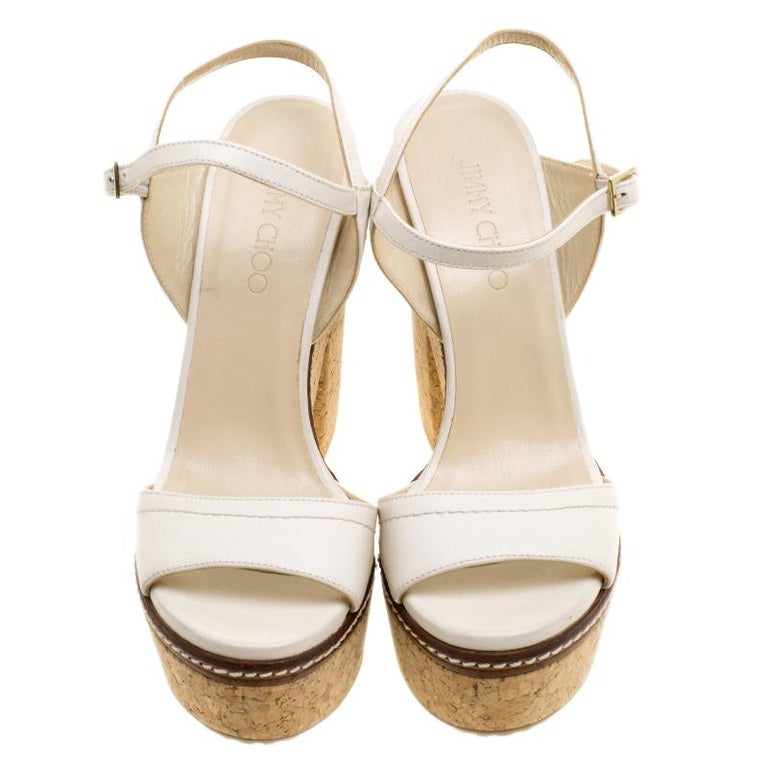 Jimmy Choo Cream Leather Naylor Platform Cork Ankle Strap Sandals Size 41 For Sale At 1stdibs Naylor Ankle