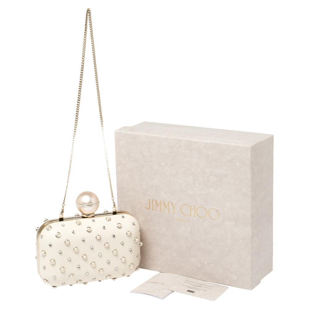 Women's Jimmy Choo Cream Leather Pearl Mix Ball Clasp Cloud Clutch
