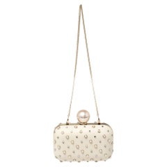 Jimmy Choo Cream Leather Pearl Mix Ball Clasp Cloud Clutch