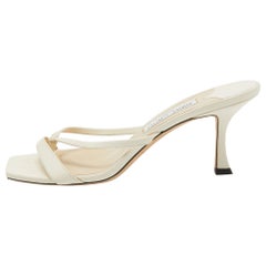 Jimmy Choo Cream Leather Square Slide Sandals Size 41