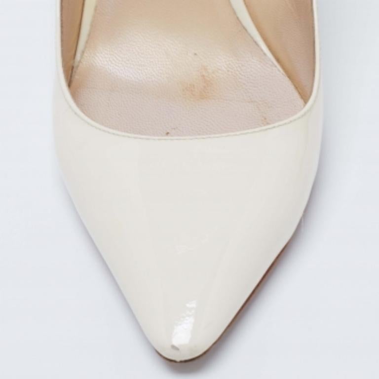 Jimmy Choo Cream Patent Leather Buckle Slingback Sandals Size 37 For Sale 1