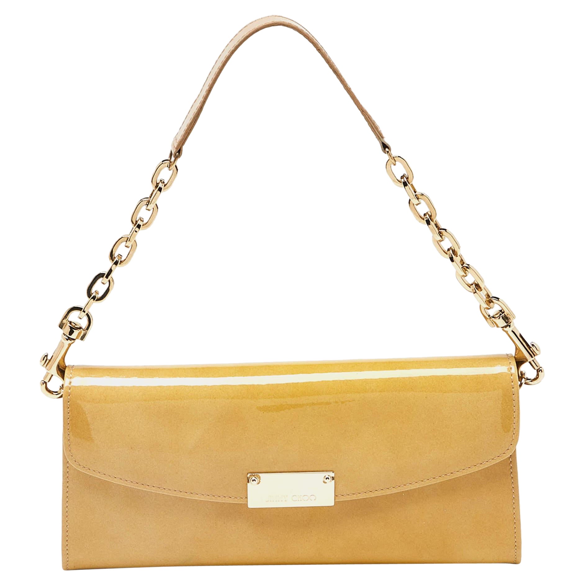 Jimmy Choo Cream Patent Leather Riane Chain Clutch