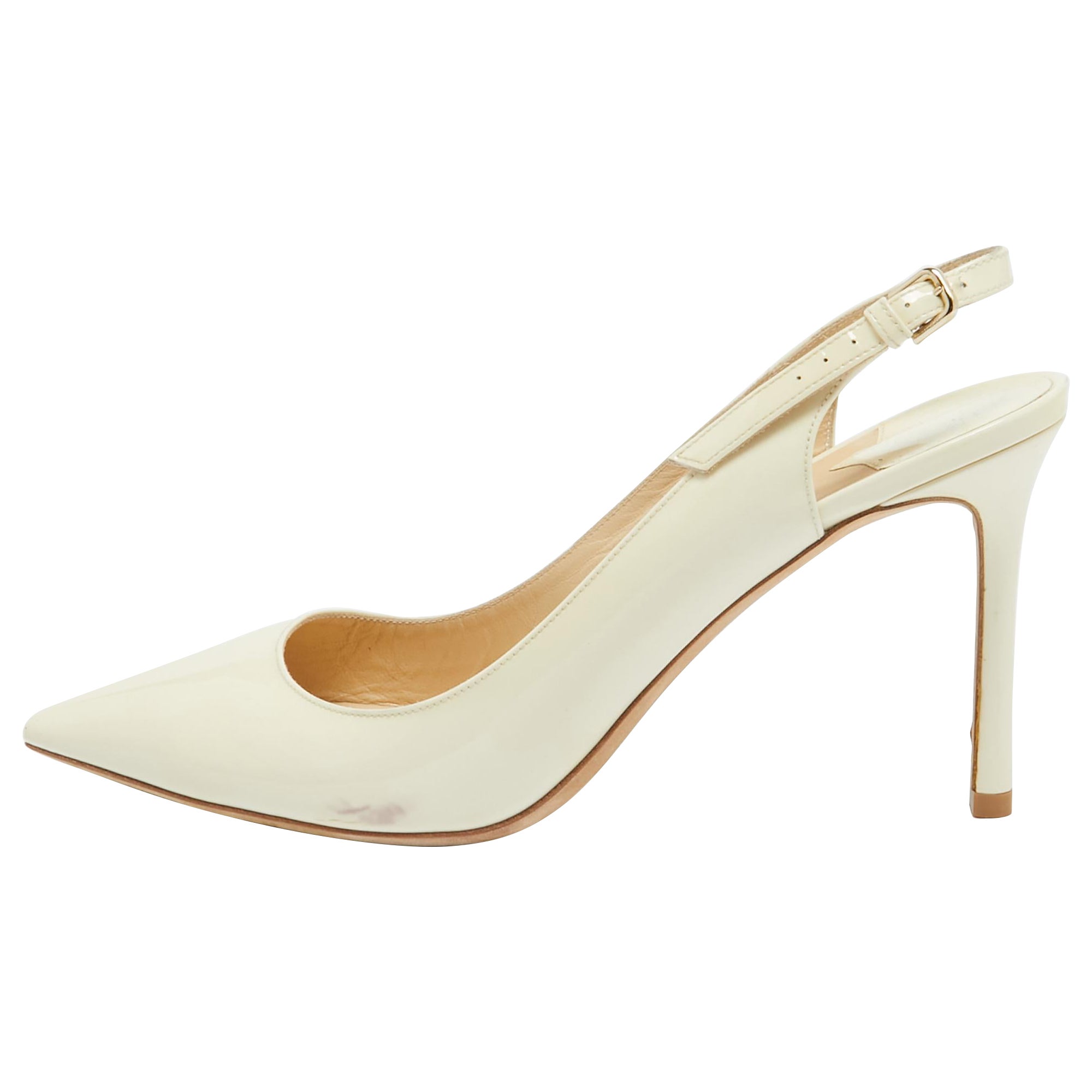 Jimmy Choo Cream Patent Leather Slingback Pointed Toe Pumps Size 41
