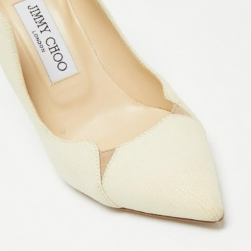 Jimmy Choo - Escarpins Tamika en cuir texturé crème, taille 35.5 en vente 1