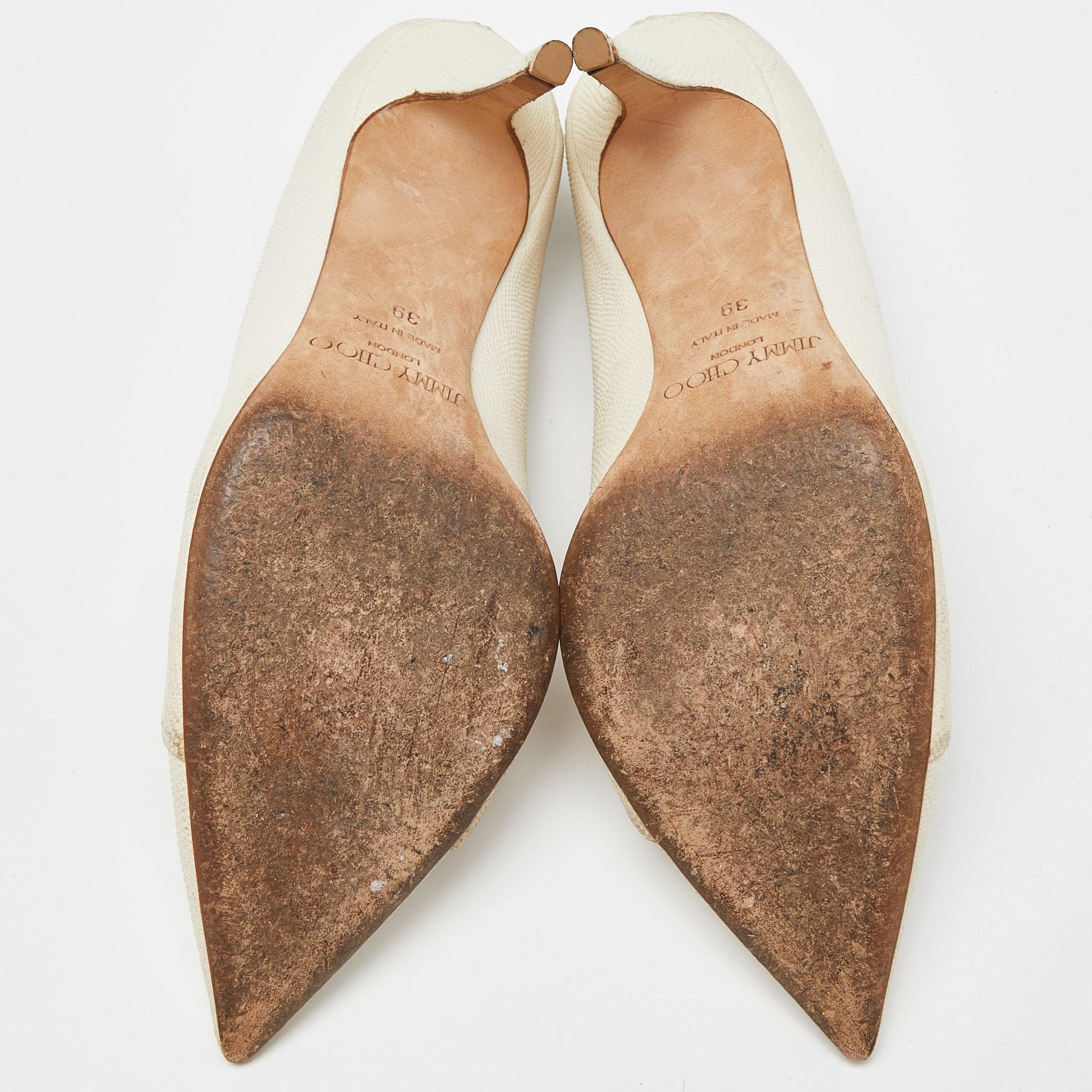 Jimmy Choo - Escarpins Tamika en cuir texturé crème, taille 39 en vente 1