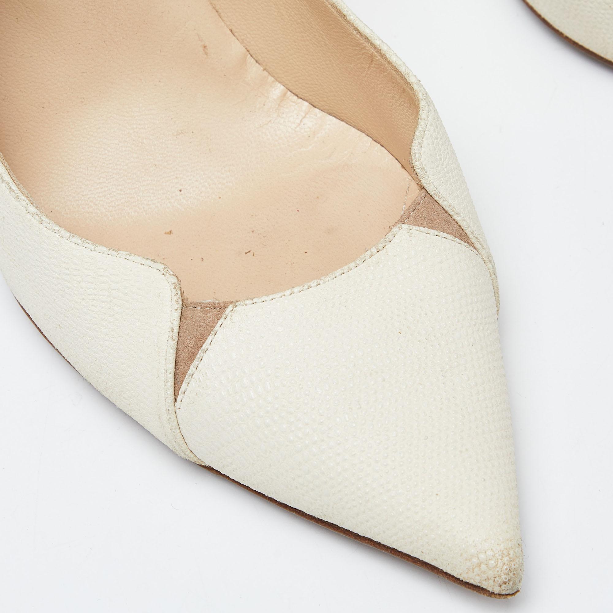 Jimmy Choo - Escarpins Tamika en cuir texturé crème, taille 39 en vente 2