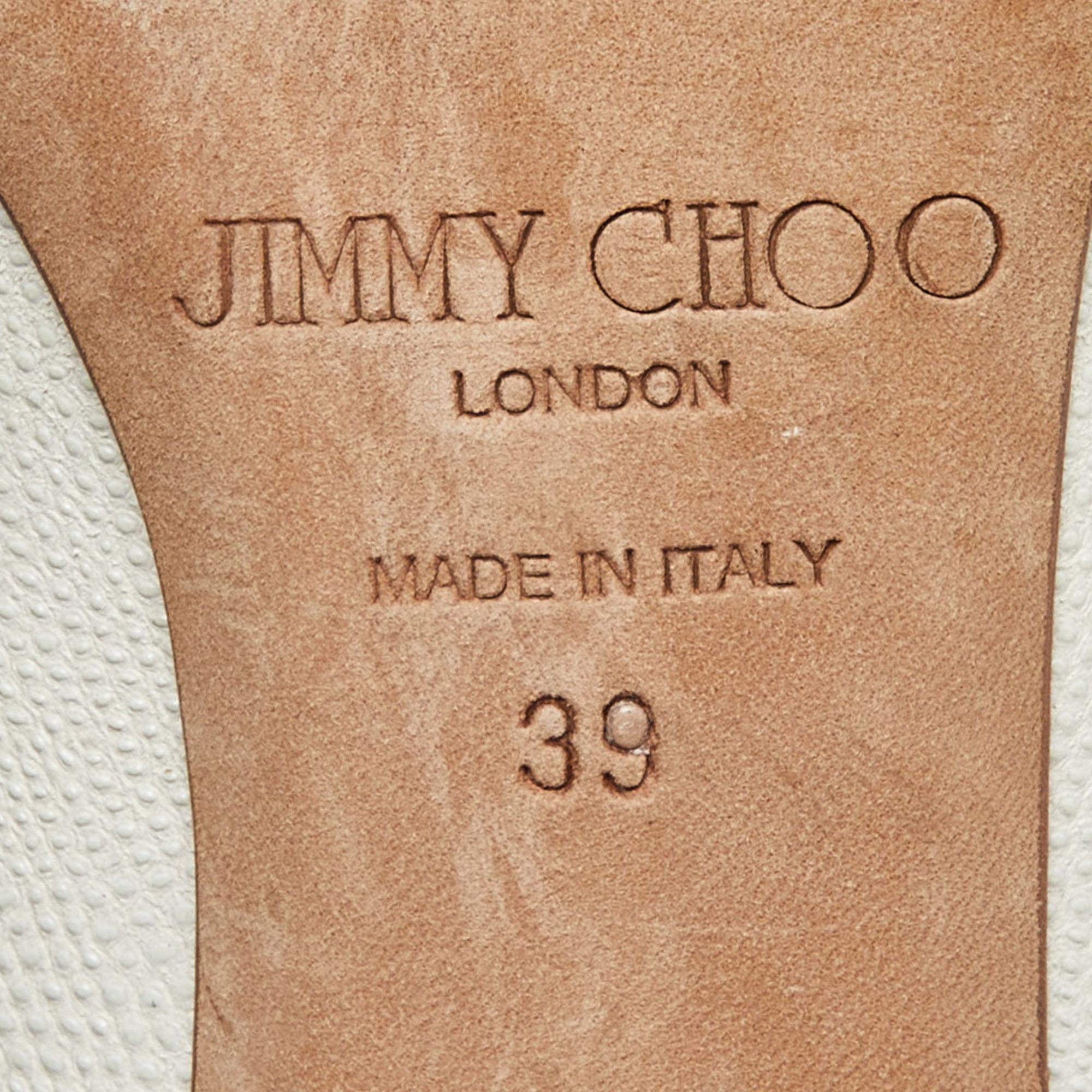 Jimmy Choo - Escarpins Tamika en cuir texturé crème, taille 39 en vente 3
