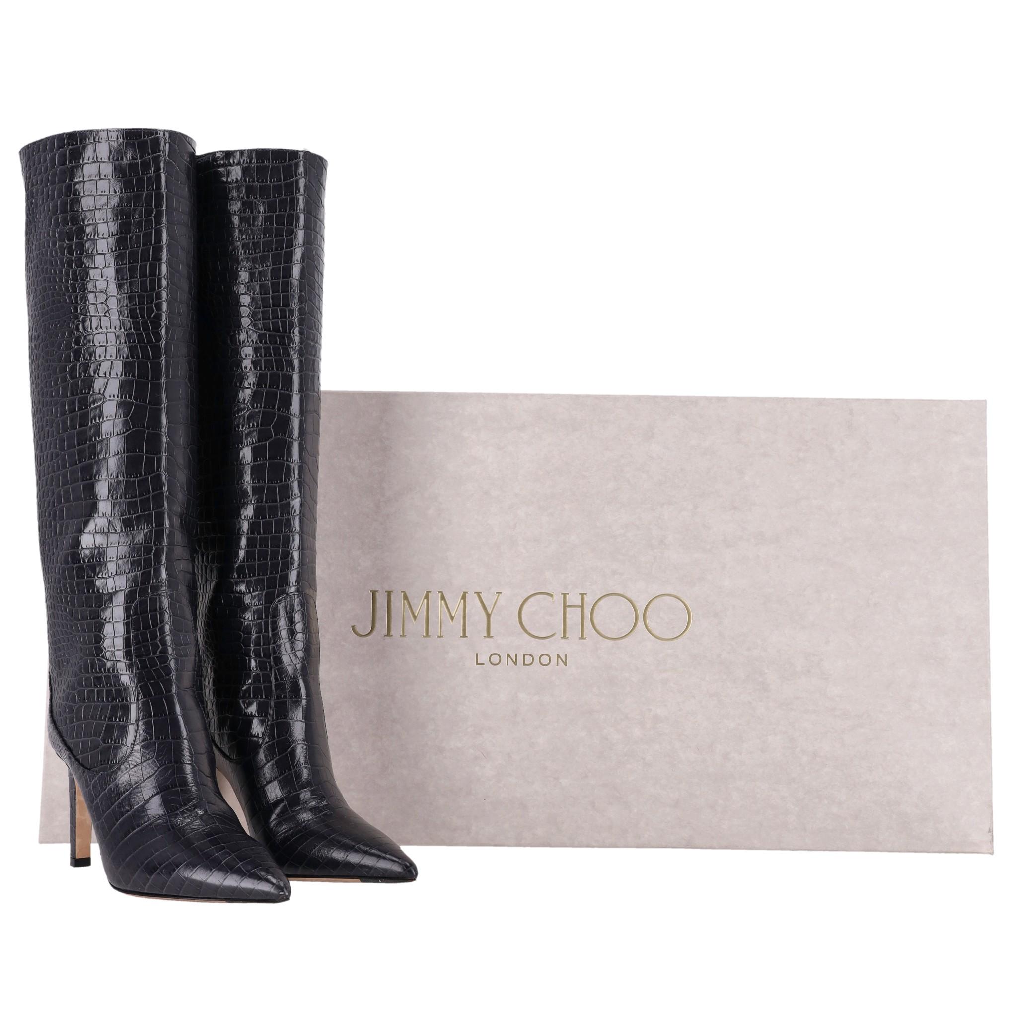 Jimmy Choo Croc-Embossed Leather Knee-High Boots

Black knee-high boots crafted from croc-embossed leather.

Featuring a pointed toe and stiletto heel. Rrp £1,600

Size – 36

Condition – Very Good

Composition – Leather

Comes with – Original Box