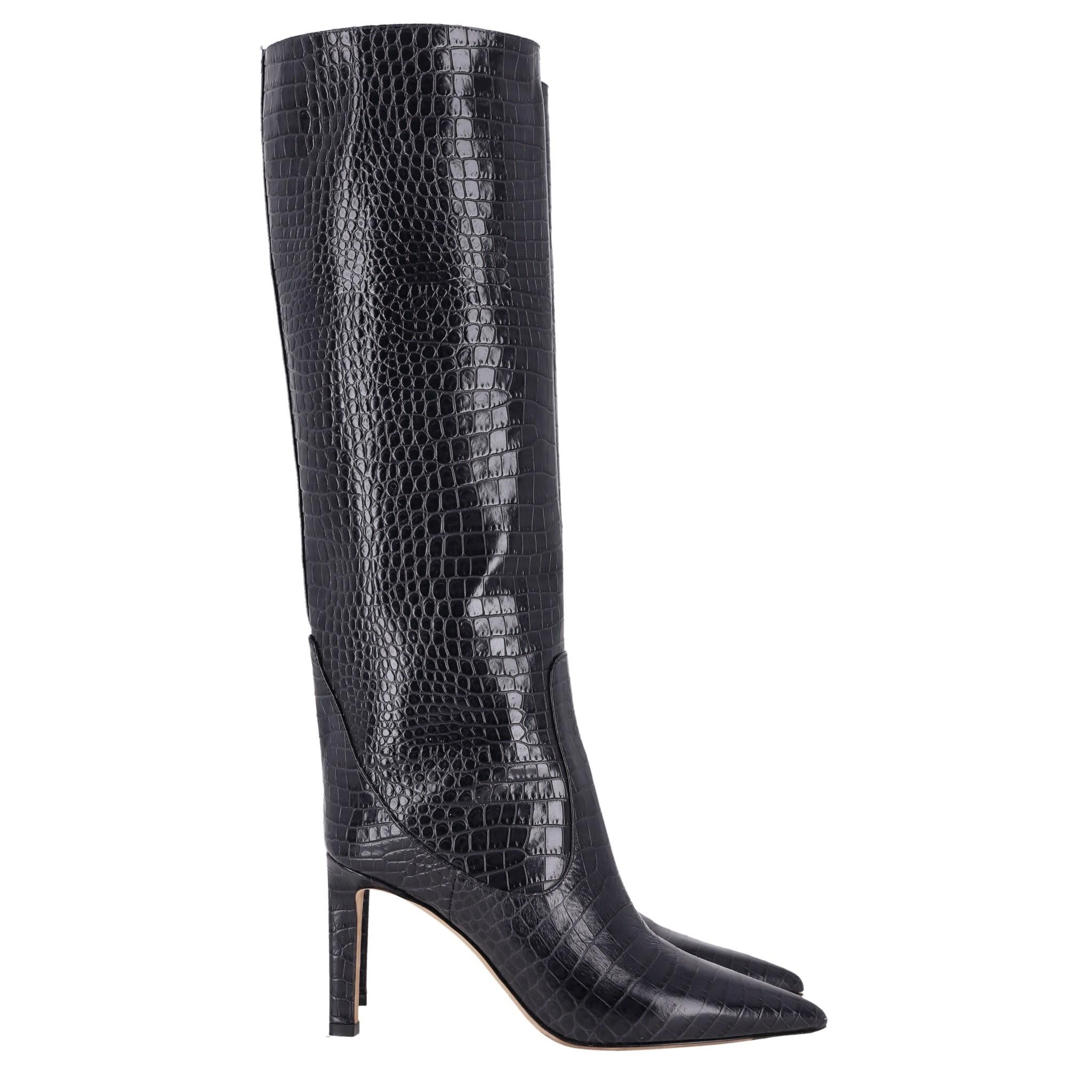 Jimmy Choo Croc-Embossed Leather Knee-High Boots In Excellent Condition For Sale In London, GB