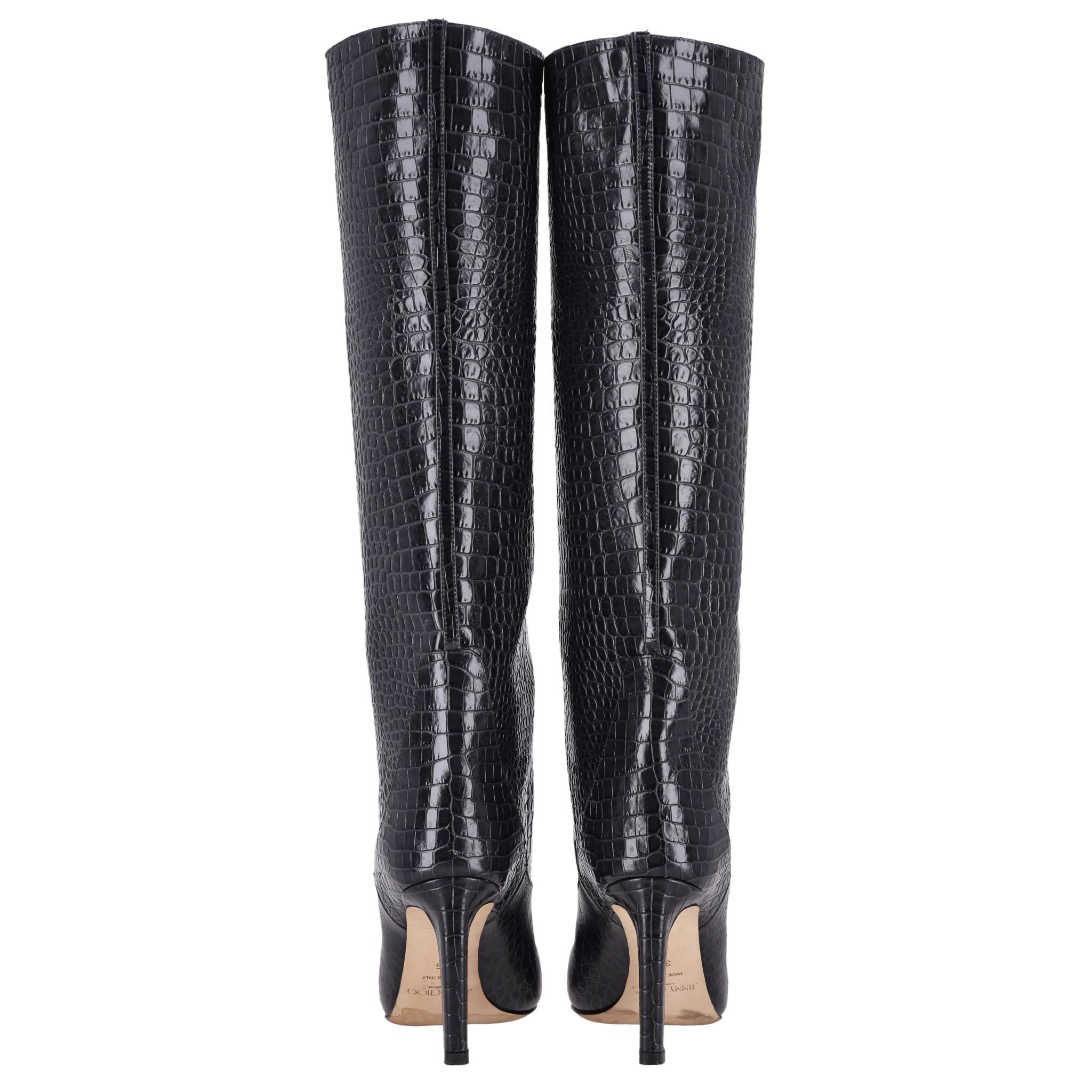 Women's Jimmy Choo Croc-Embossed Leather Knee-High Boots For Sale