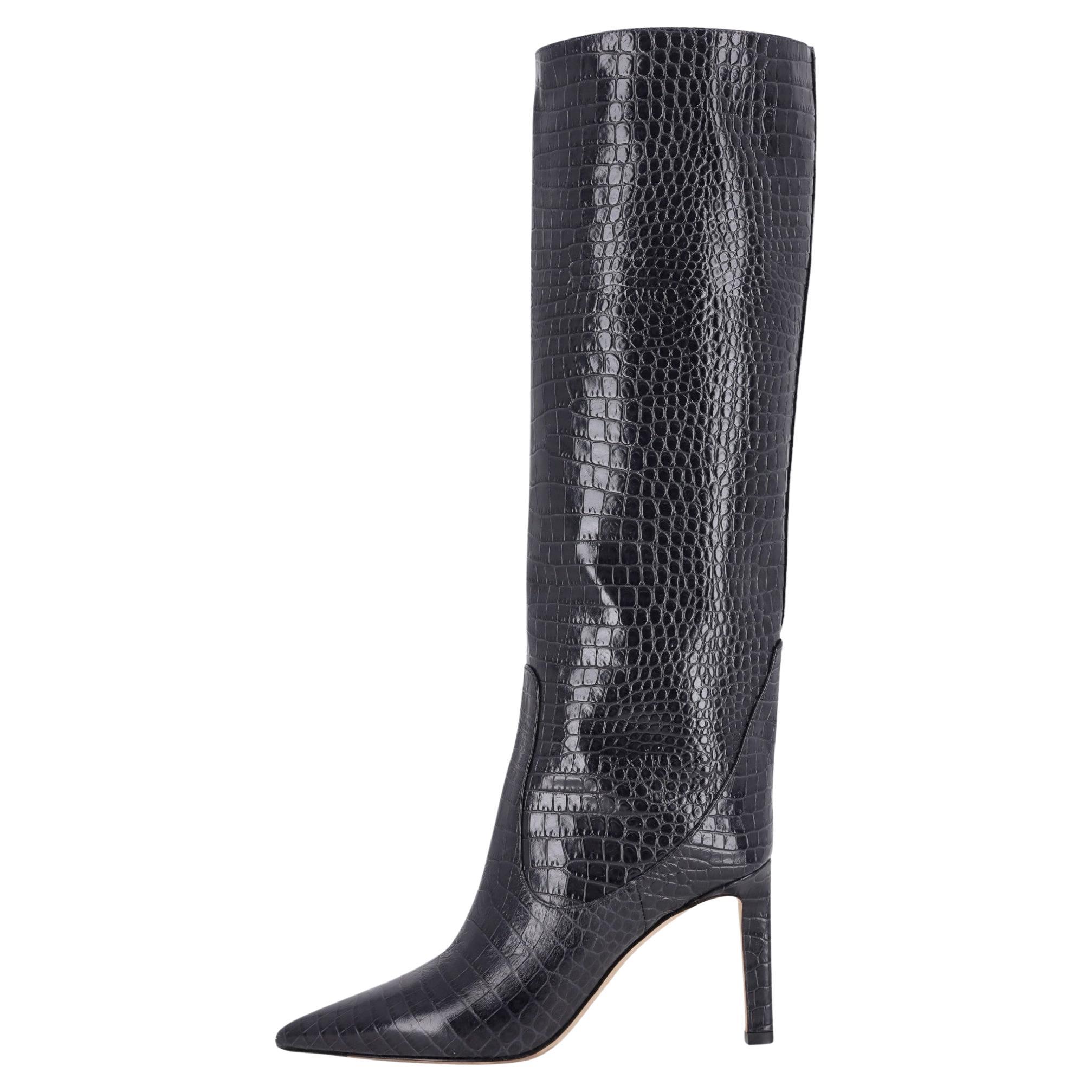 Jimmy Choo Croc-Embossed Leather Knee-High Boots For Sale
