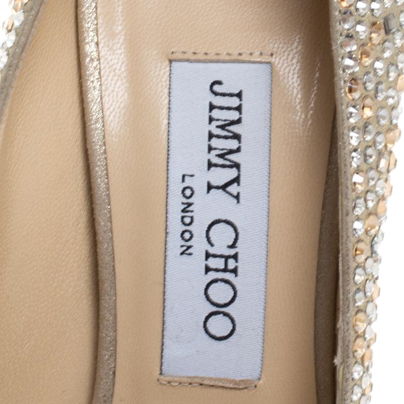 Jimmy Choo Crystal Embellished Leather Kendall Platform Pumps Size 37 In Excellent Condition In Dubai, Al Qouz 2