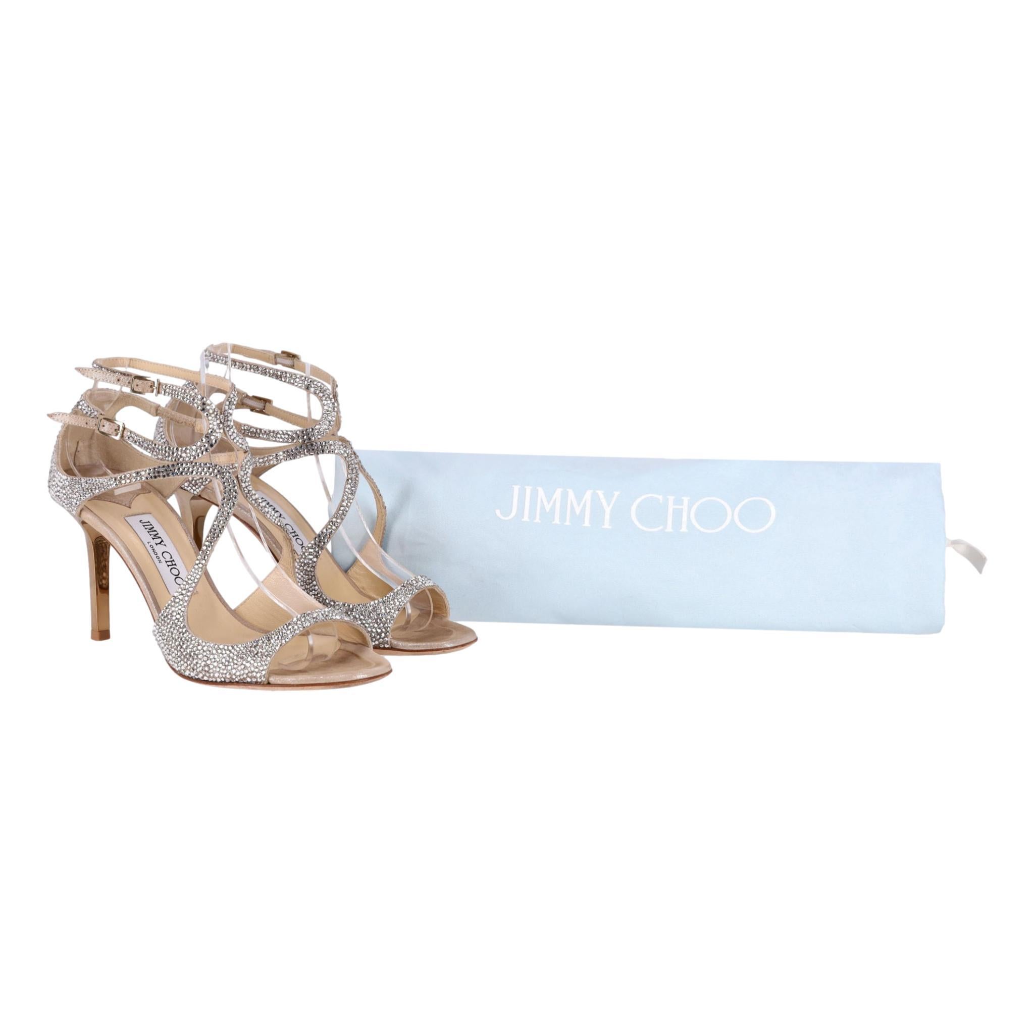 Jimmy Choo Crystal Lance Sandals

Suede heels fully adorned with crystals and designed with cut-out straps.

Featuring open toe, double bucked ankle strap and gold stiletto heel.

Rrp £1,595

Size – 37.5

Condition – Good (Scratches to the