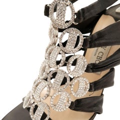 JIMMY CHOO Crystal Marine Black Leather Ankle Wrap Sandals