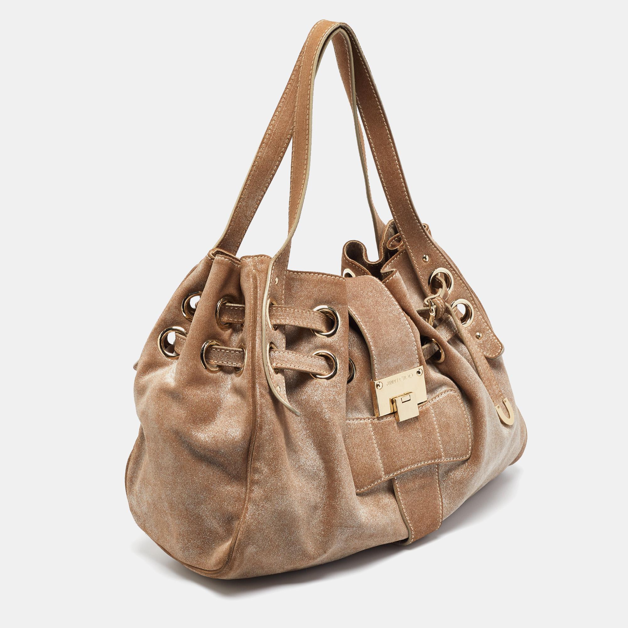 Jimmy Choo Bolso Ramona de ante brillante beige oscuro/plata Marrón