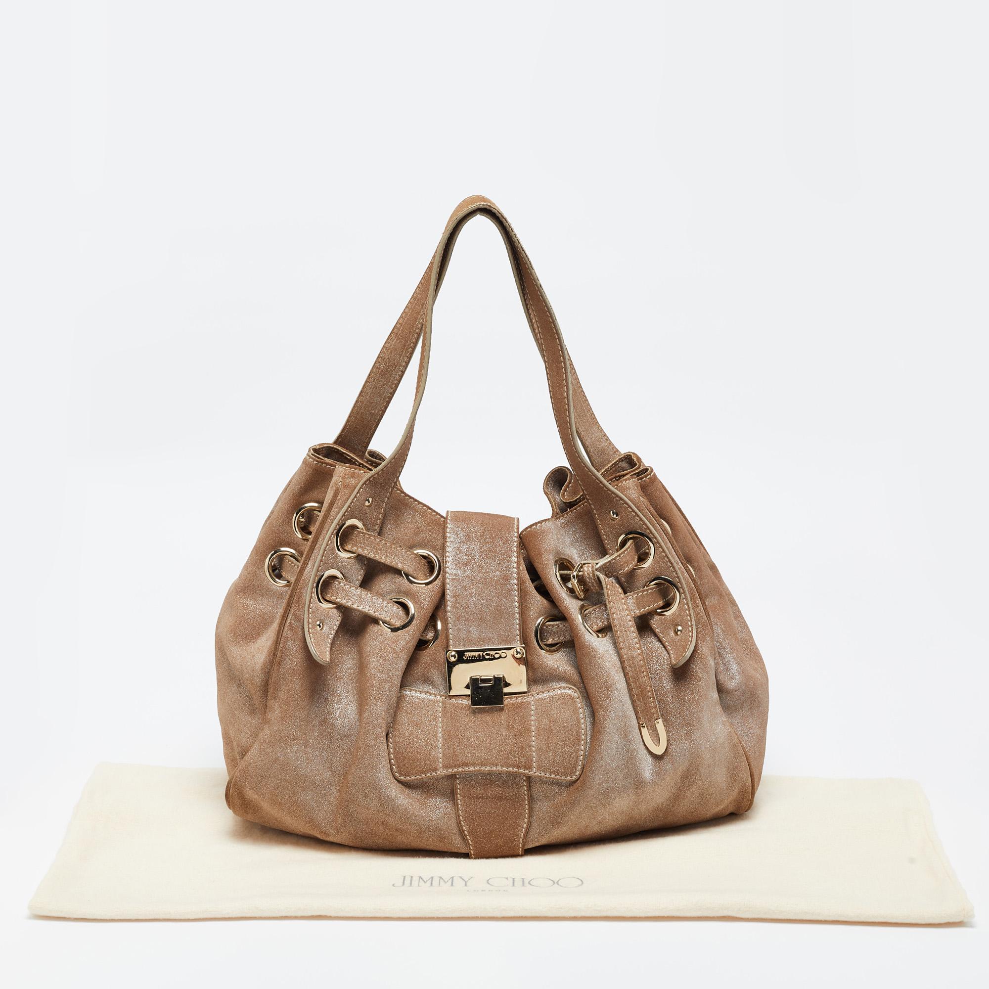 Jimmy Choo Bolso Ramona de ante brillante beige oscuro/plata 4