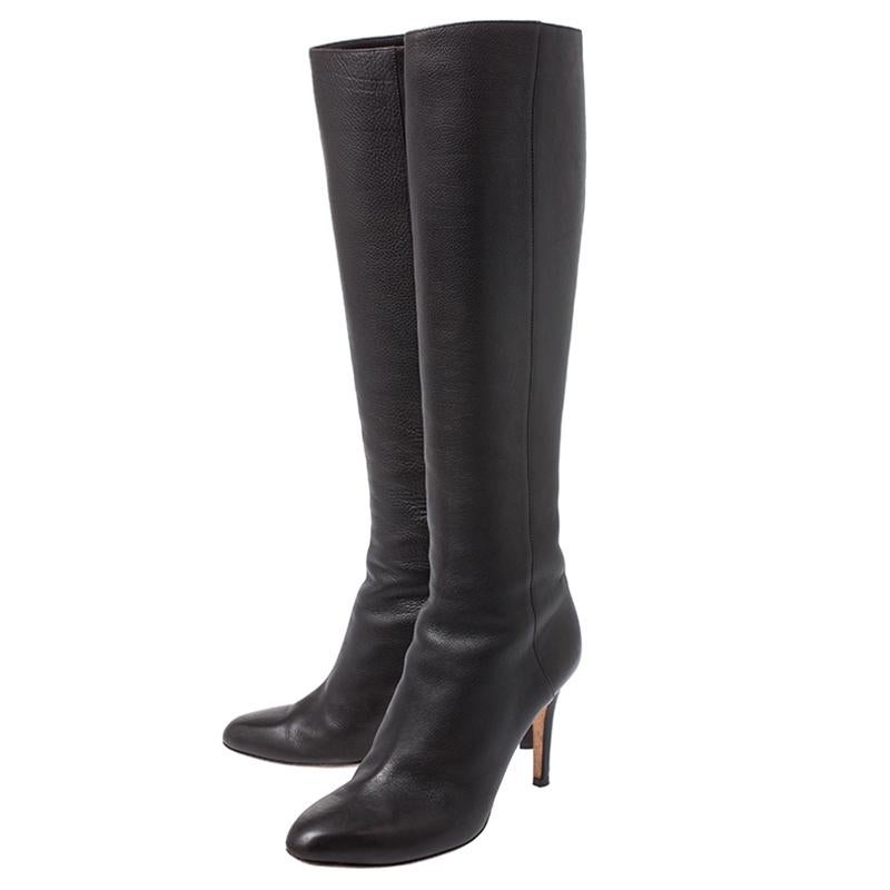 Women's Jimmy Choo Dark Brown Leather Knee Boots Size 37.5