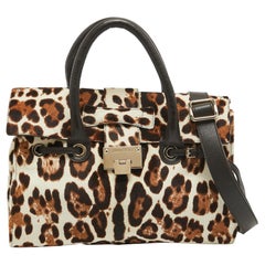 Jimmy Choo Top Handle Rosalie de pelo de becerro con estampado de leopardo marrón oscuro