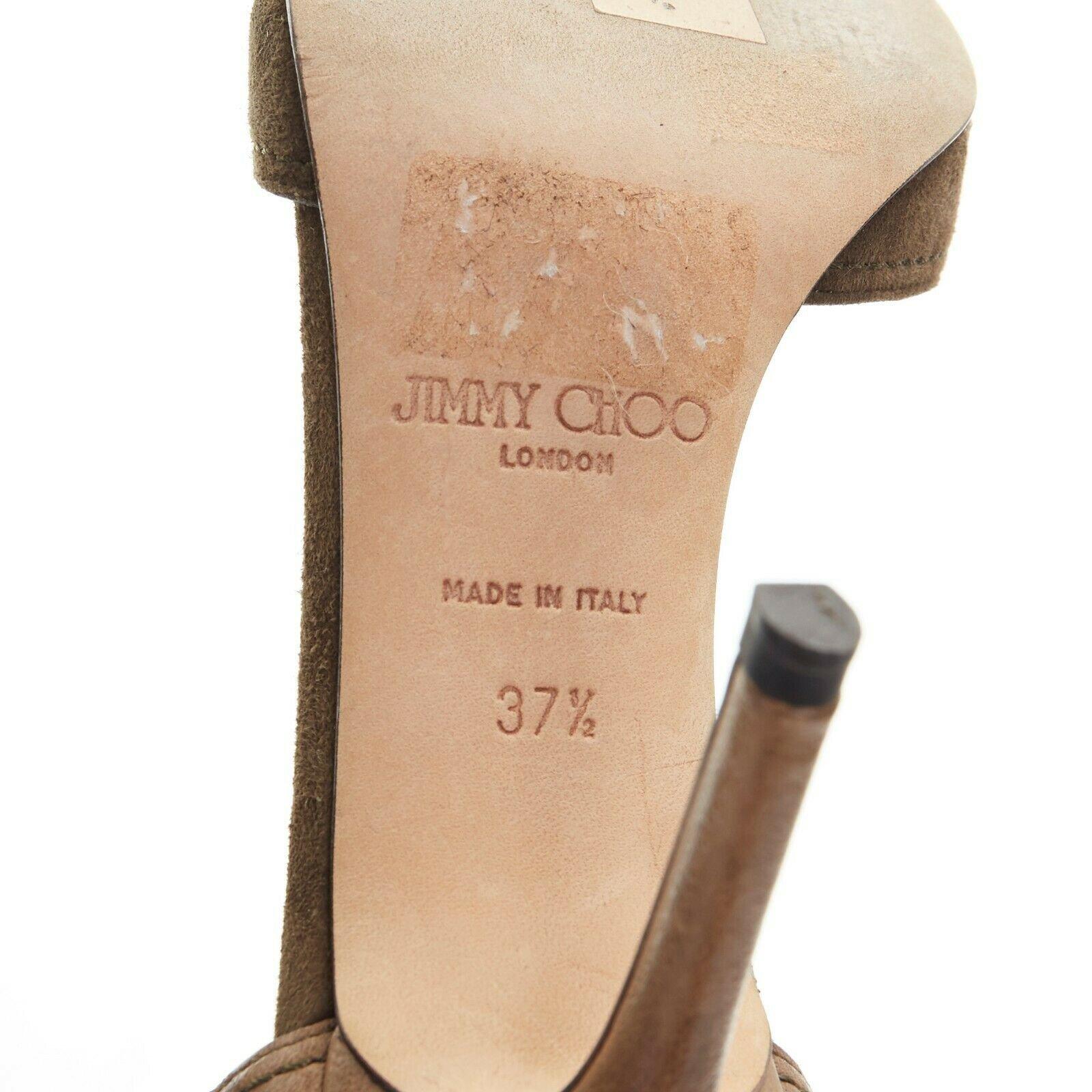 JIMMY CHOO Dunkelgrüne, braune Wildleder-Sandalen mit mehreren Ketten und Absatz EU37,5 6