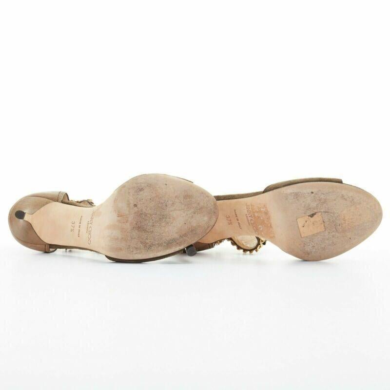 JIMMY CHOO sandalias de tacón con tira al tobillo multicadena en ante marrón verde oscuro EU37.5 en venta 1