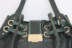Jimmy Choo Dark Green Leather Snakeskin Trim Riki Tote