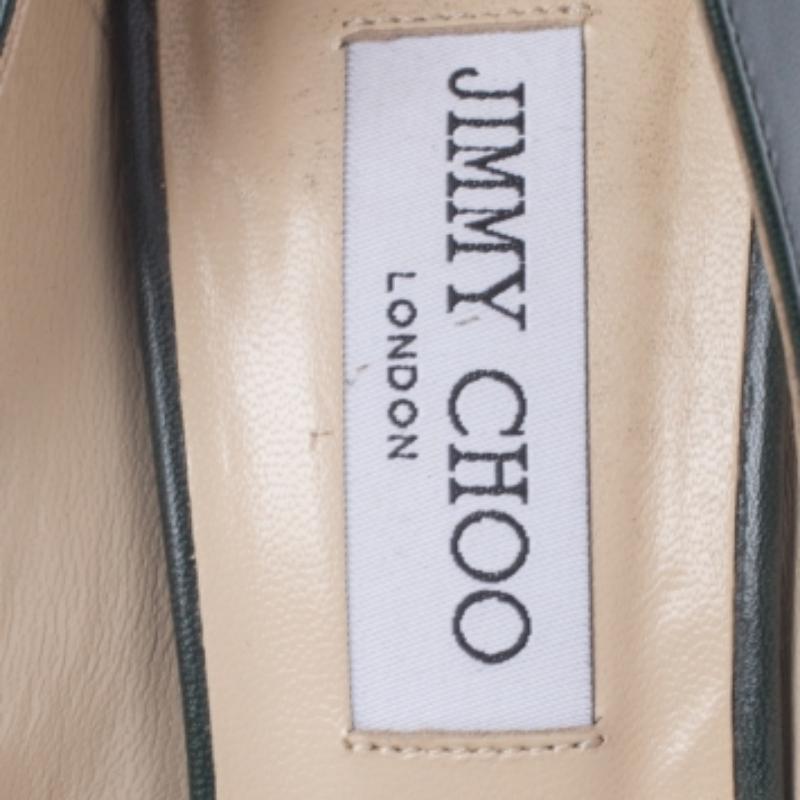 Jimmy Choo Dunkelgrüne Baxen Peep Toe Keil-Pumps aus Leder 38,5 Damen im Angebot
