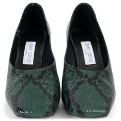 JIMMY CHOO dark green leather MARCELA 85 FAUX PYTHON Pumps Shoes 38.5