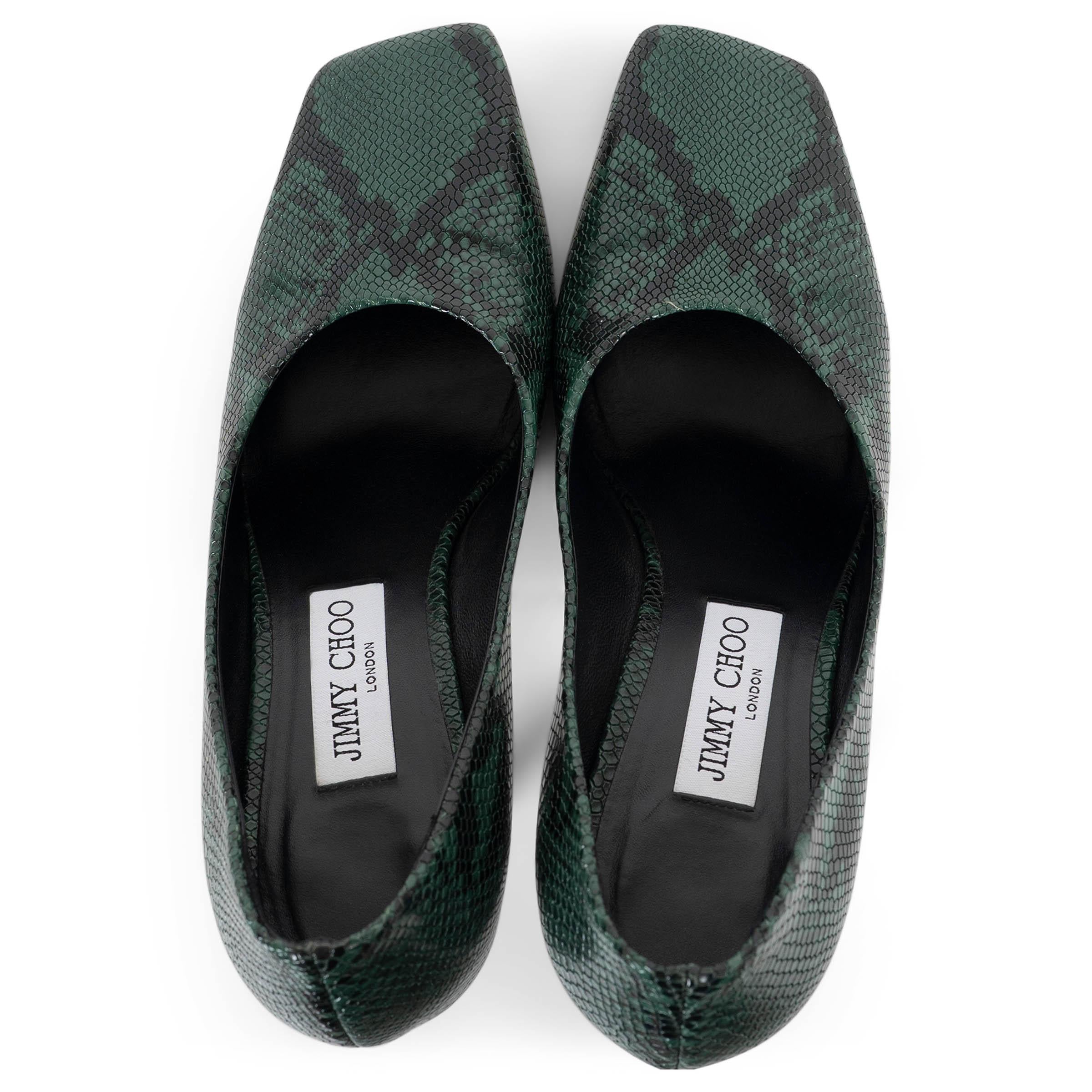JIMMY CHOO cuir vert foncé MARCELA 85 FAUX PYTHON Chaussures 38.5 en vente 1