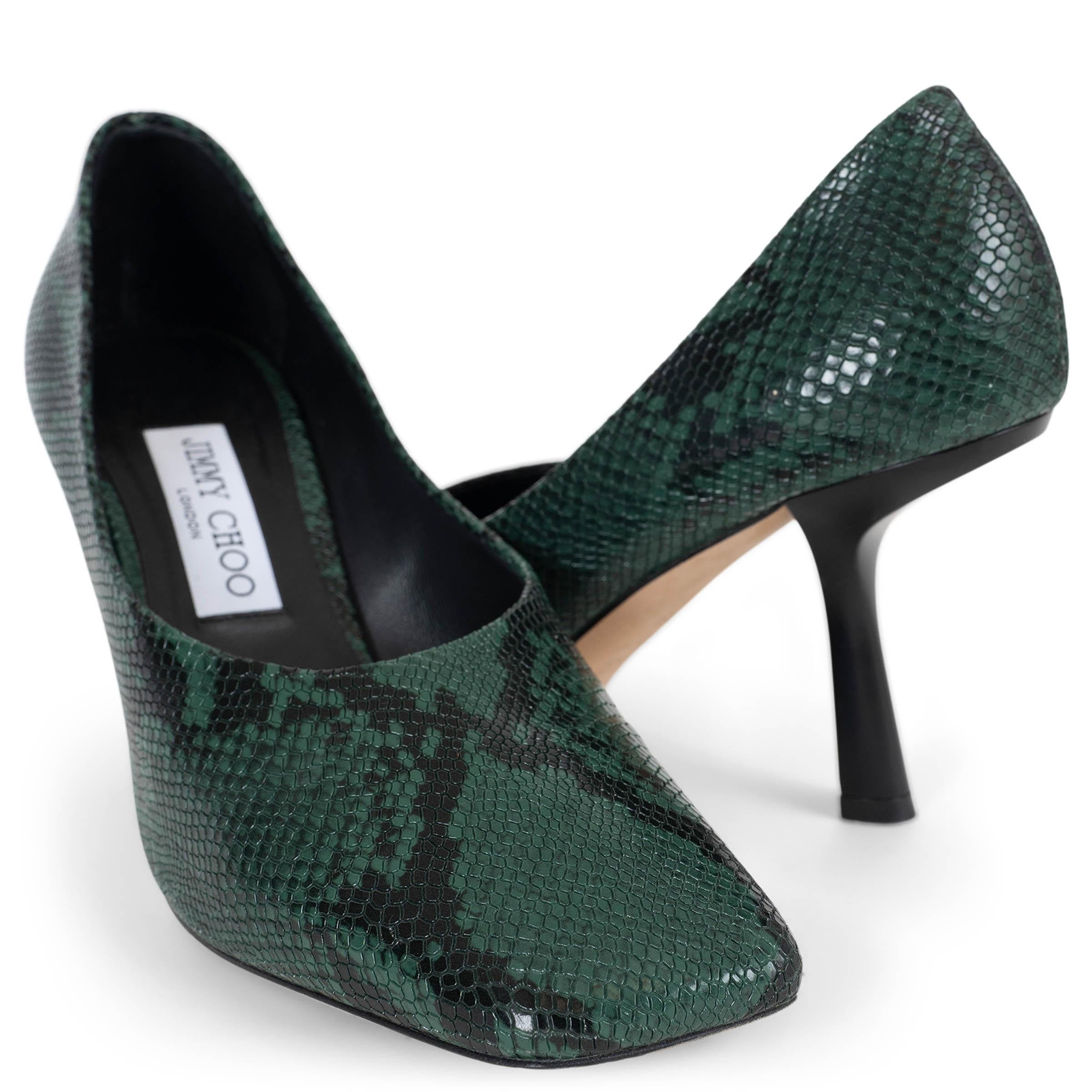 JIMMY CHOO cuir vert foncé MARCELA 85 FAUX PYTHON Chaussures 38.5 en vente 2