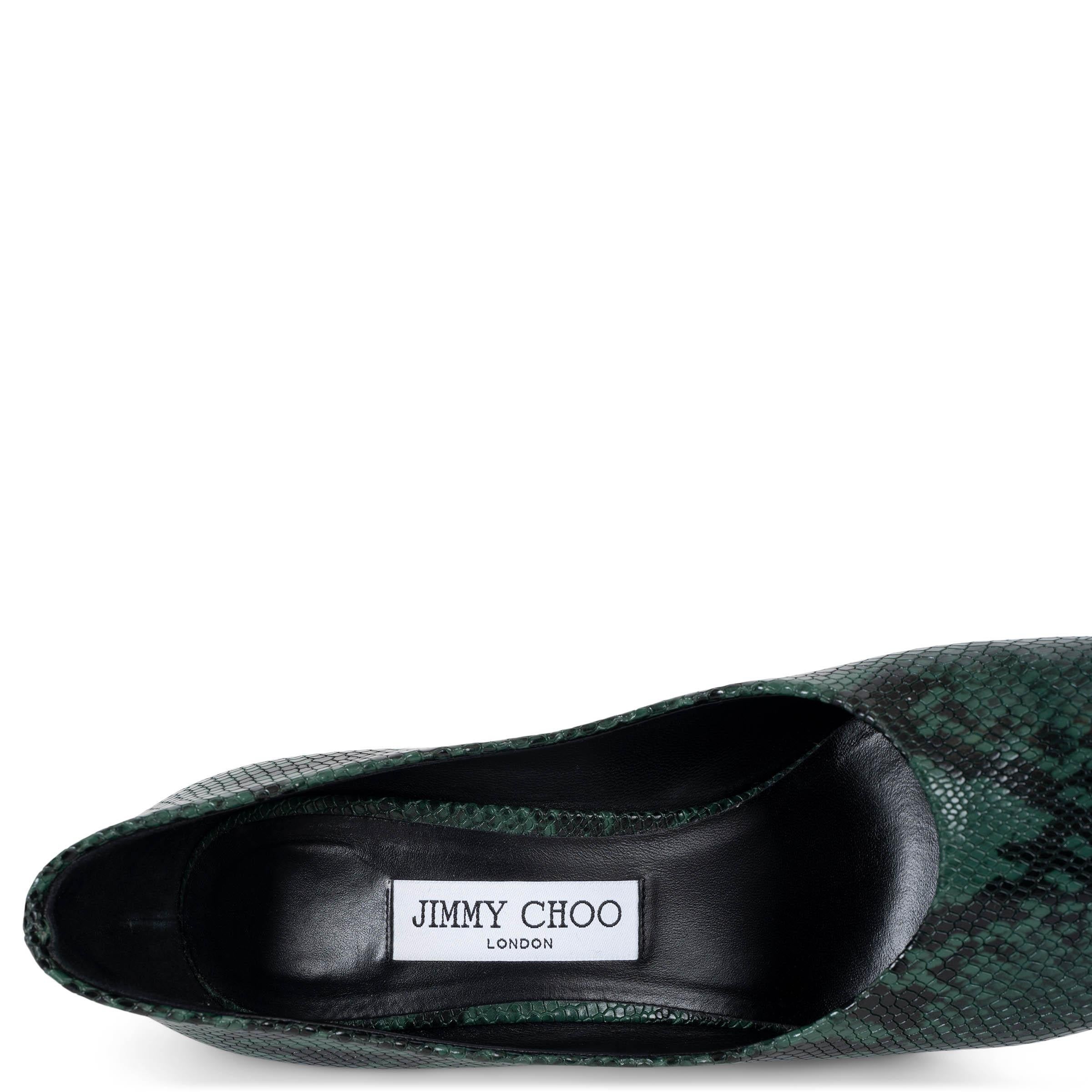 JIMMY CHOO cuir vert foncé MARCELA 85 FAUX PYTHON Chaussures 38.5 en vente 3