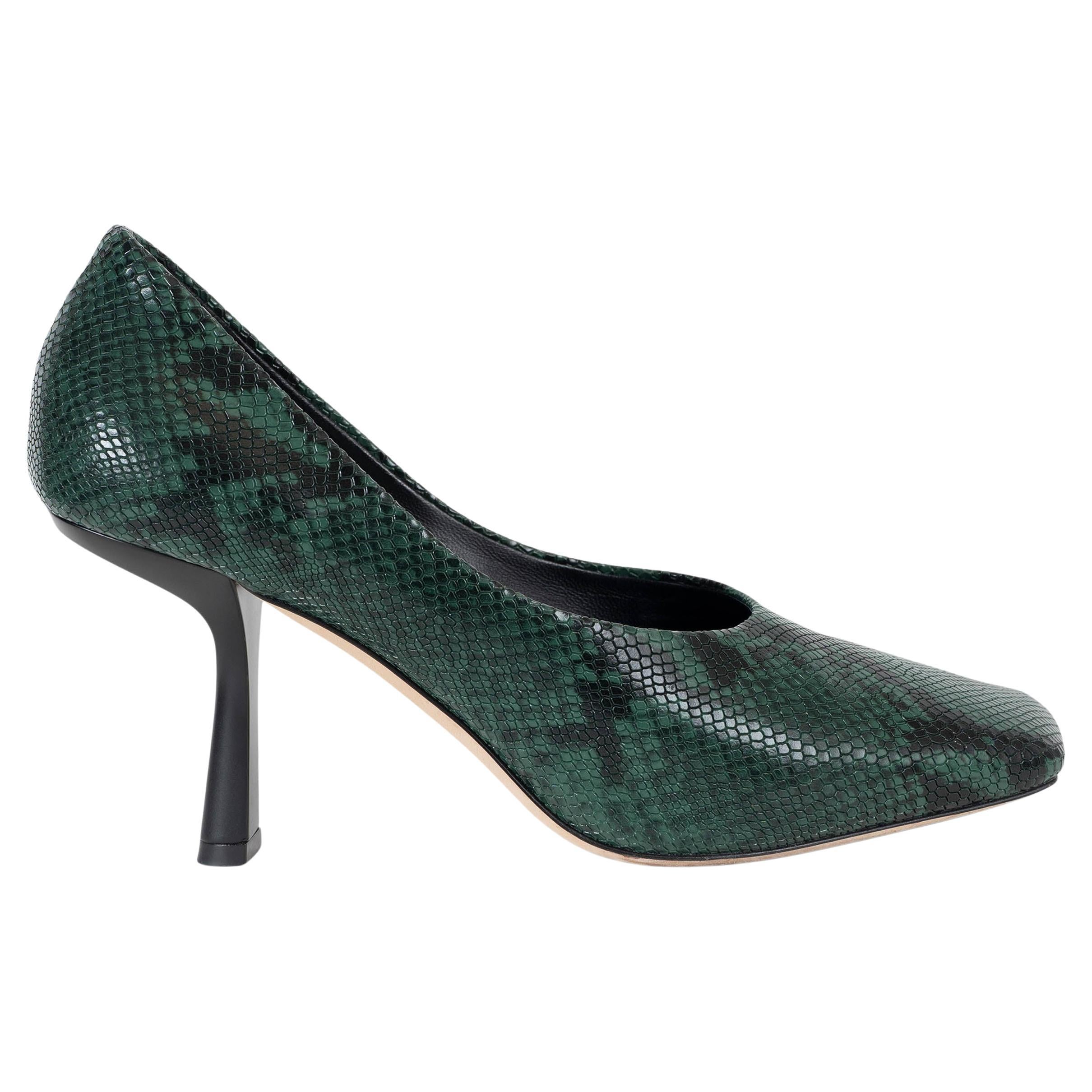 JIMMY CHOO cuir vert foncé MARCELA 85 FAUX PYTHON Chaussures 38.5