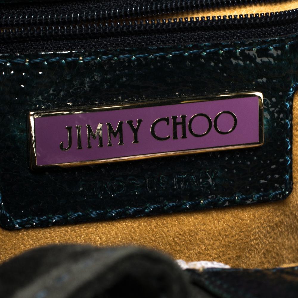 Jimmy Choo Dark Green Patent Leather And Suede Small Mona Tote 4