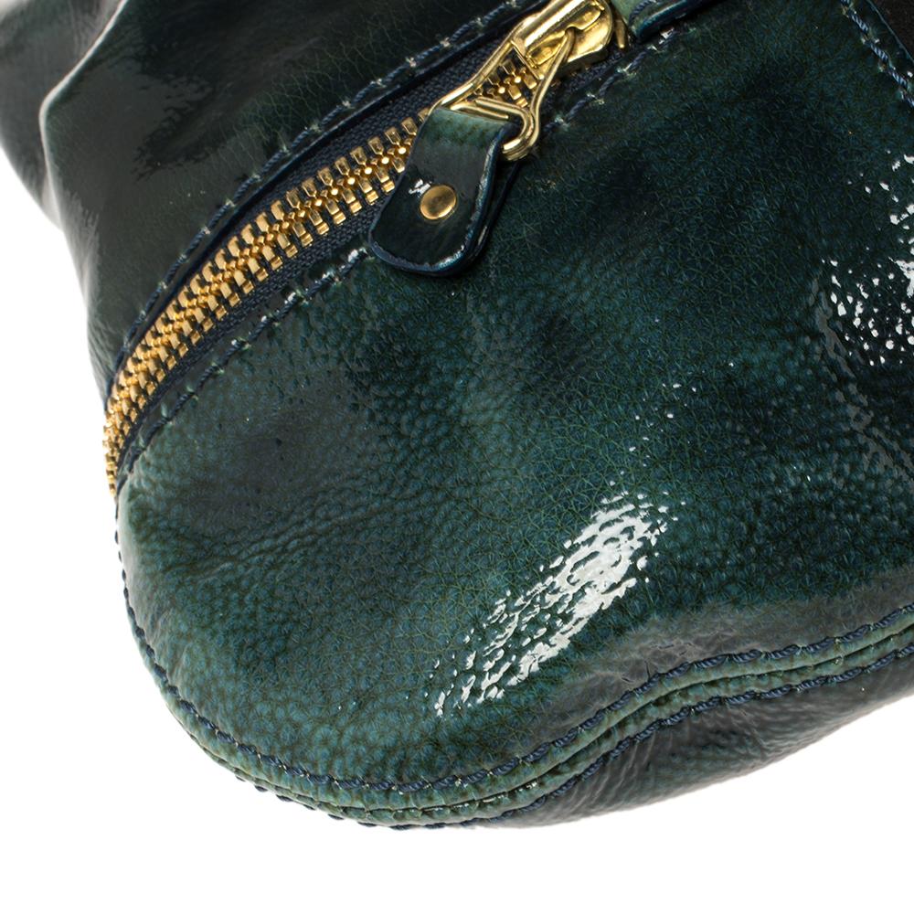 Jimmy Choo - Tote piccola Mona in pelle verniciata e camoscio verde scuro 1