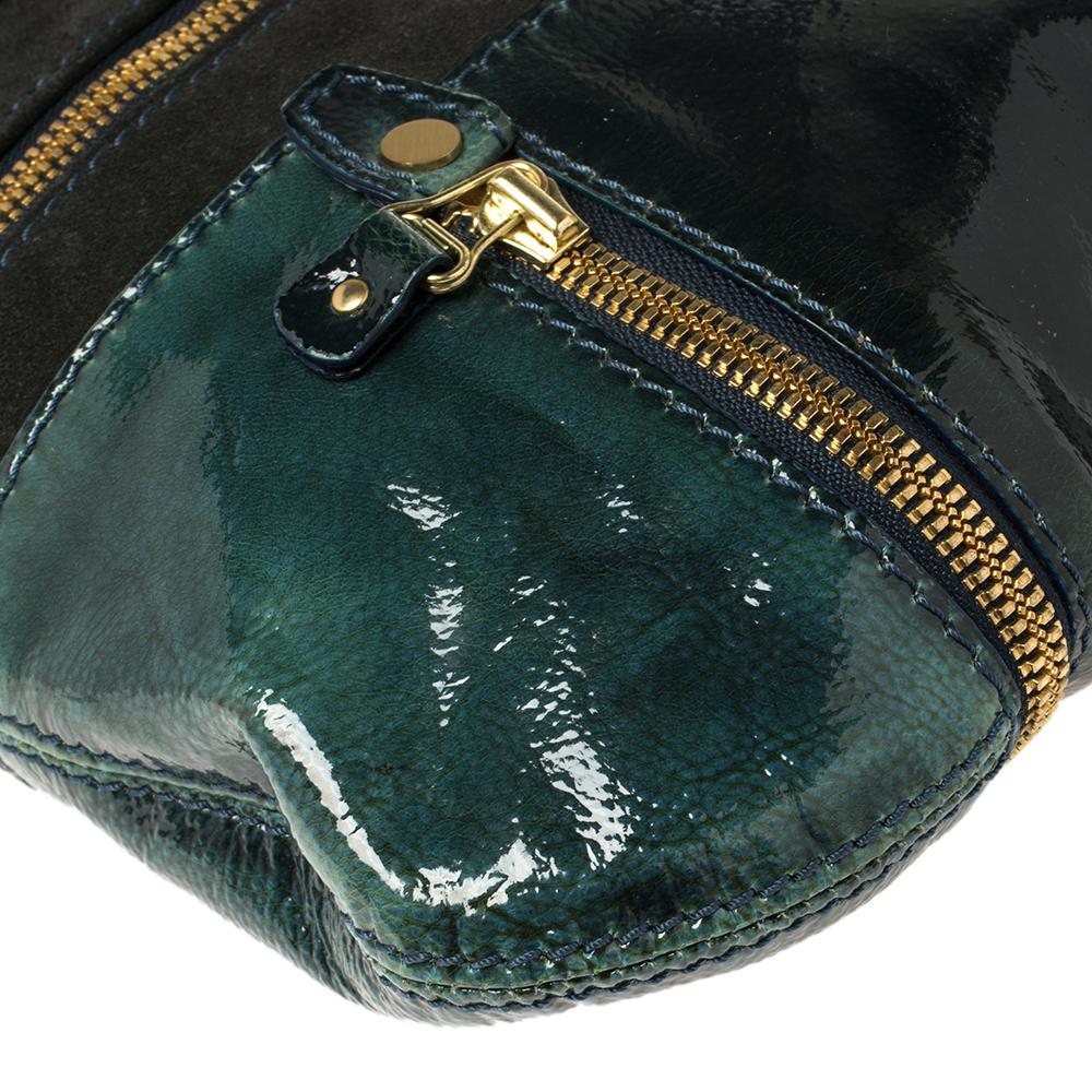 Jimmy Choo - Tote piccola Mona in pelle verniciata e camoscio verde scuro 2