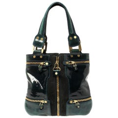 Jimmy Choo Dark Green Patent Leather And Suede Small Mona Tote