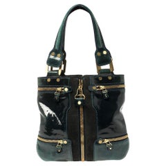 Jimmy Choo Dark Green Patent Leather And Suede Small Mona Tote