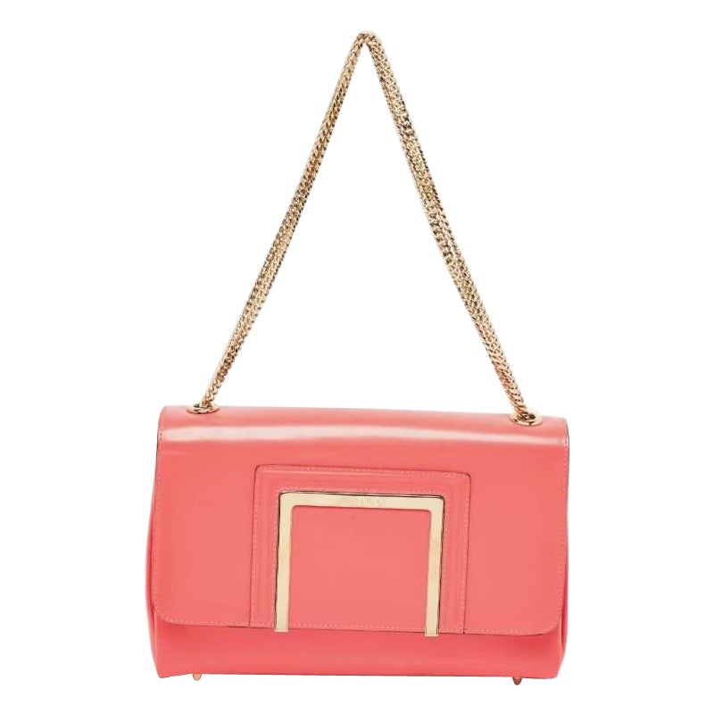 Jimmy Choo Dark Pink Glazed Leather Alba Shoulder Bag
