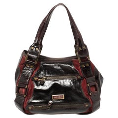 Used Jimmy Choo Dark Red Patent Leather and Suede Mahala Bag