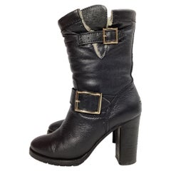 Jimmy Choo Dart Shear-Lined Biker Boots in Black Leather