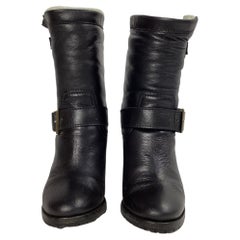 Jimmy Choo Dart Shear-Lined Biker Boots in Black Leather