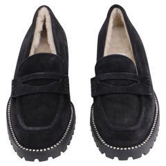 Jimmy Choo Deanna Crystal-Embellished Shearling-Lined Loafers in Black Suede