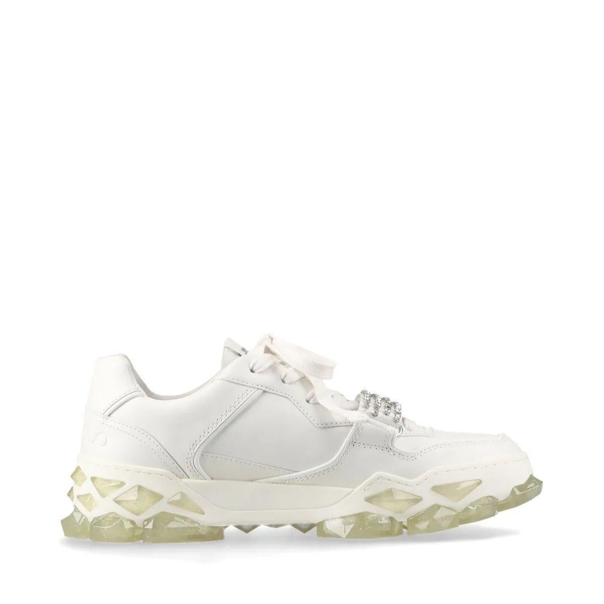 Jimmy Choo Diamond Leather Sneaker Unisex White In Good Condition For Sale In Humacao, PR