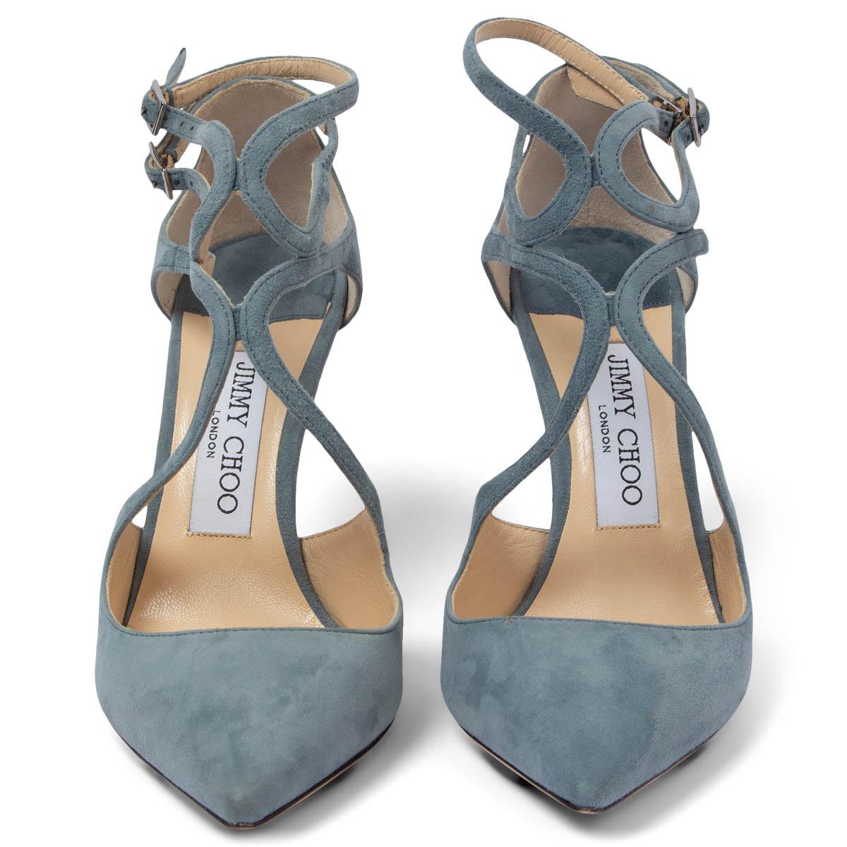 100% authentic Jimmy Choo Lancer 100 pointed-toe strappy pumps in dusk blue suede. Close with two buckles on the side. Have been worn once and are in excellent condition.

Measurements
Imprinted Size	36
Shoe Size	36
Inside Sole	23cm (9in)
Width	7cm