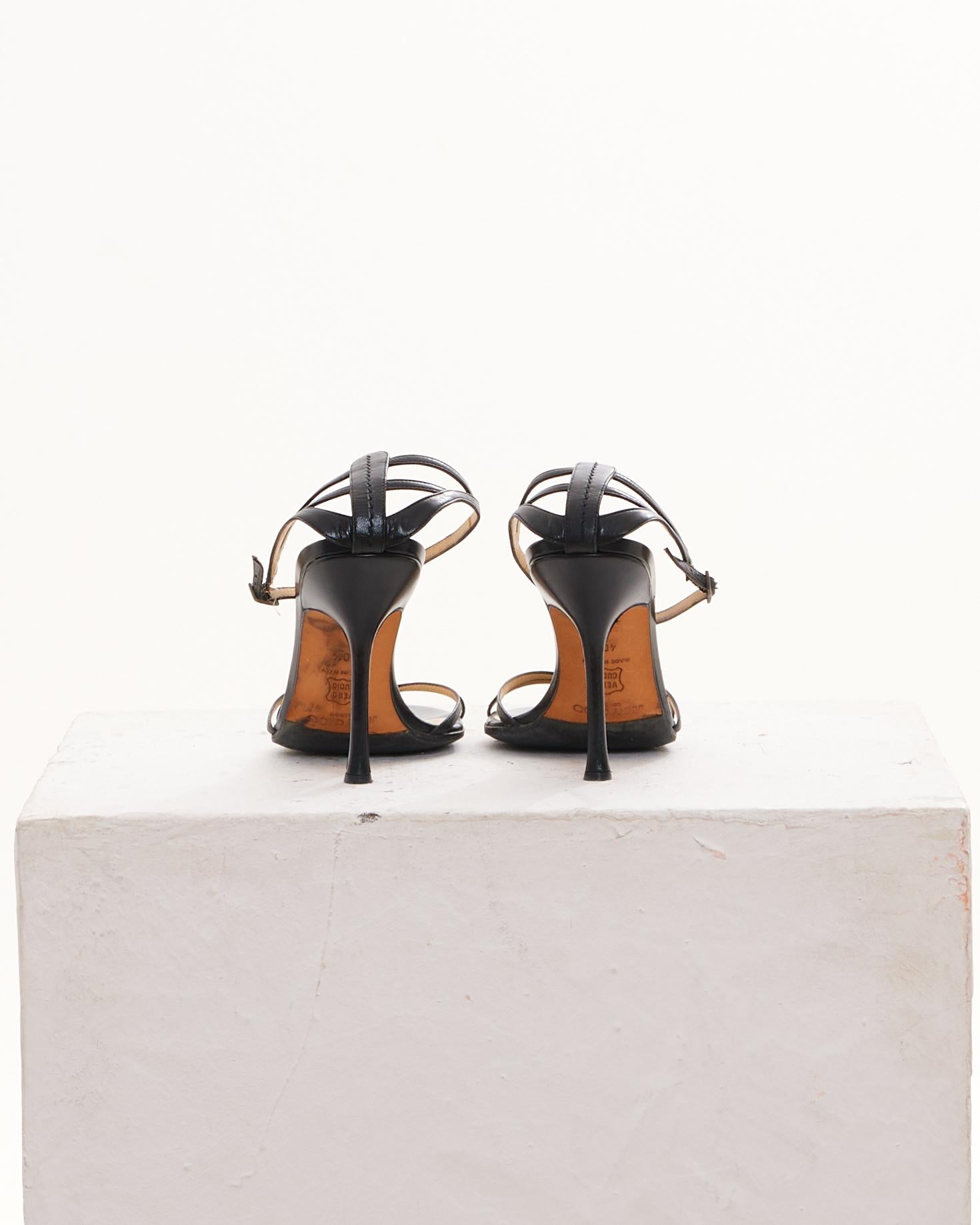 Beige Jimmy Choo Early 2000s Black leather ankle strap sandals For Sale