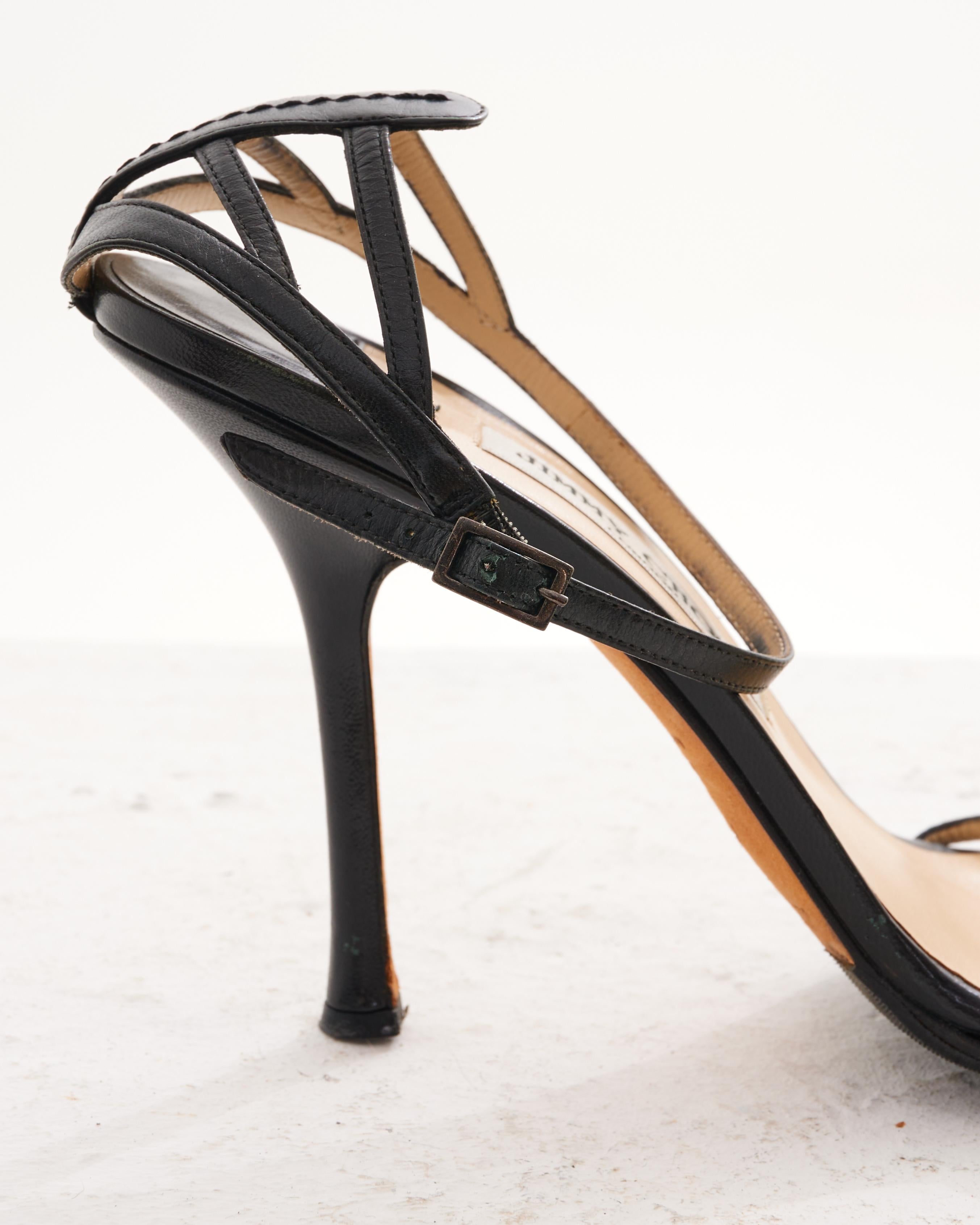 Jimmy Choo Early 2000s Black leather ankle strap sandals For Sale 1