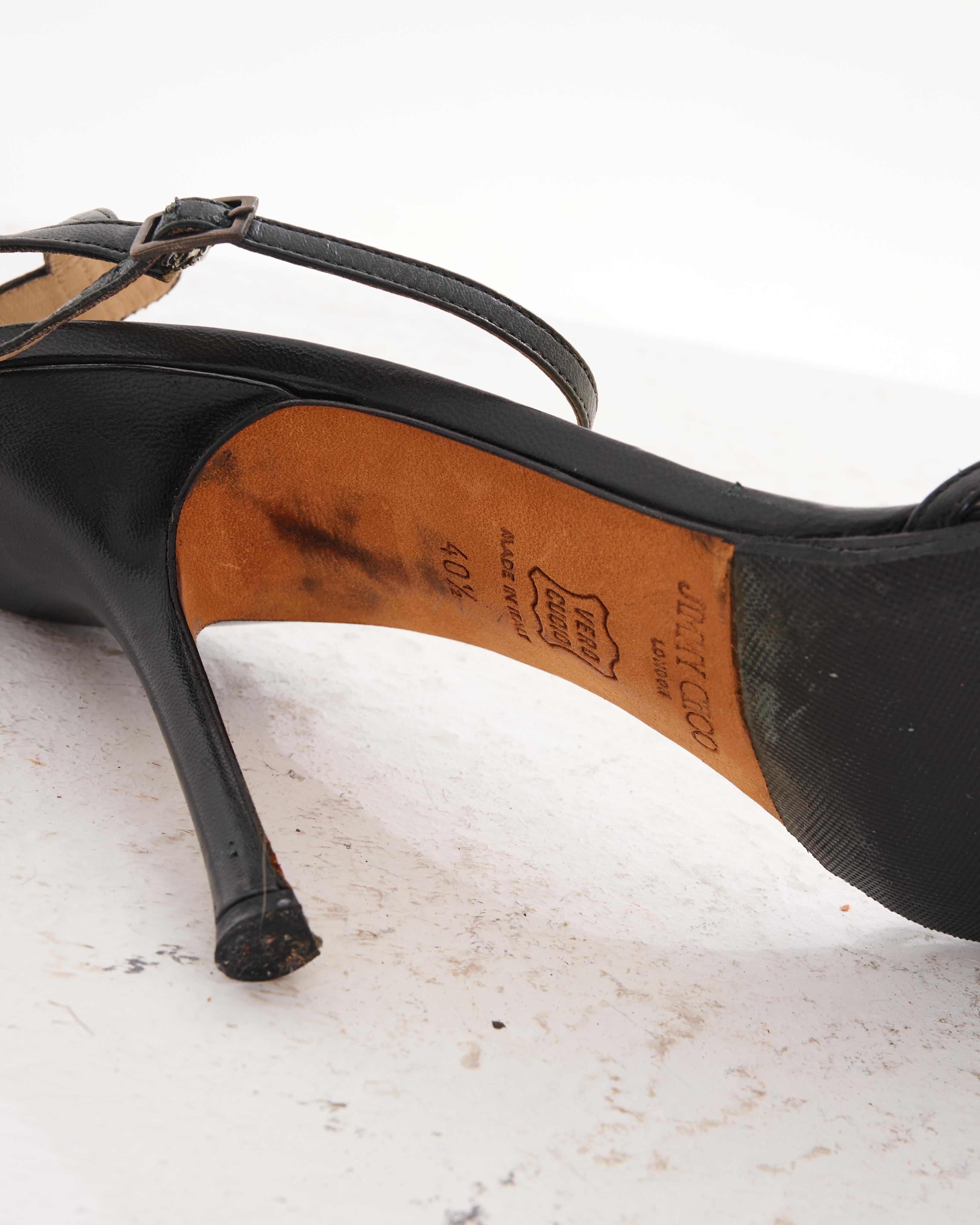 Jimmy Choo Early 2000s Black leather ankle strap sandals For Sale 2