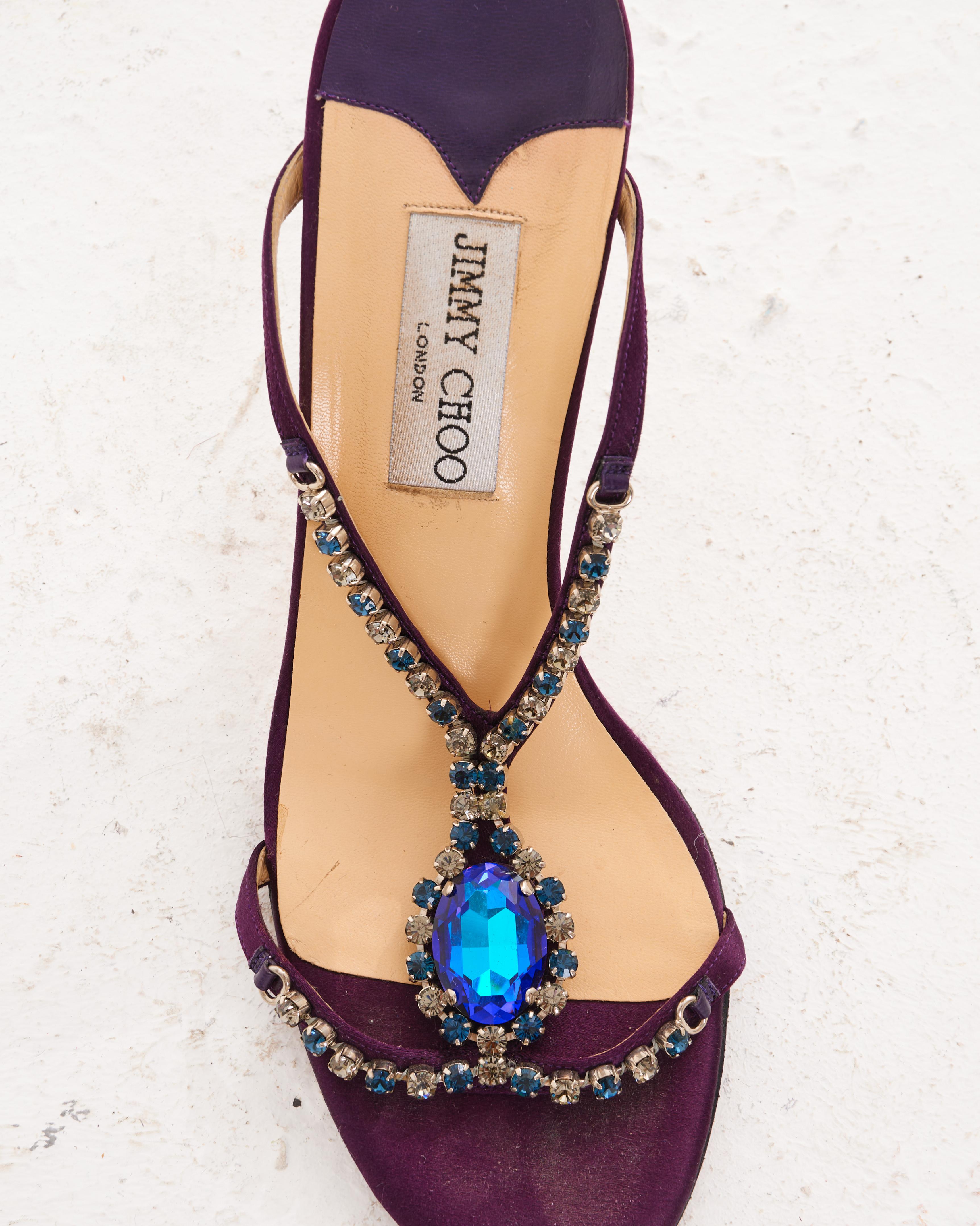 Jimmy Choo Early 2000s Purple Chrystal Satin Heels in vendita 2
